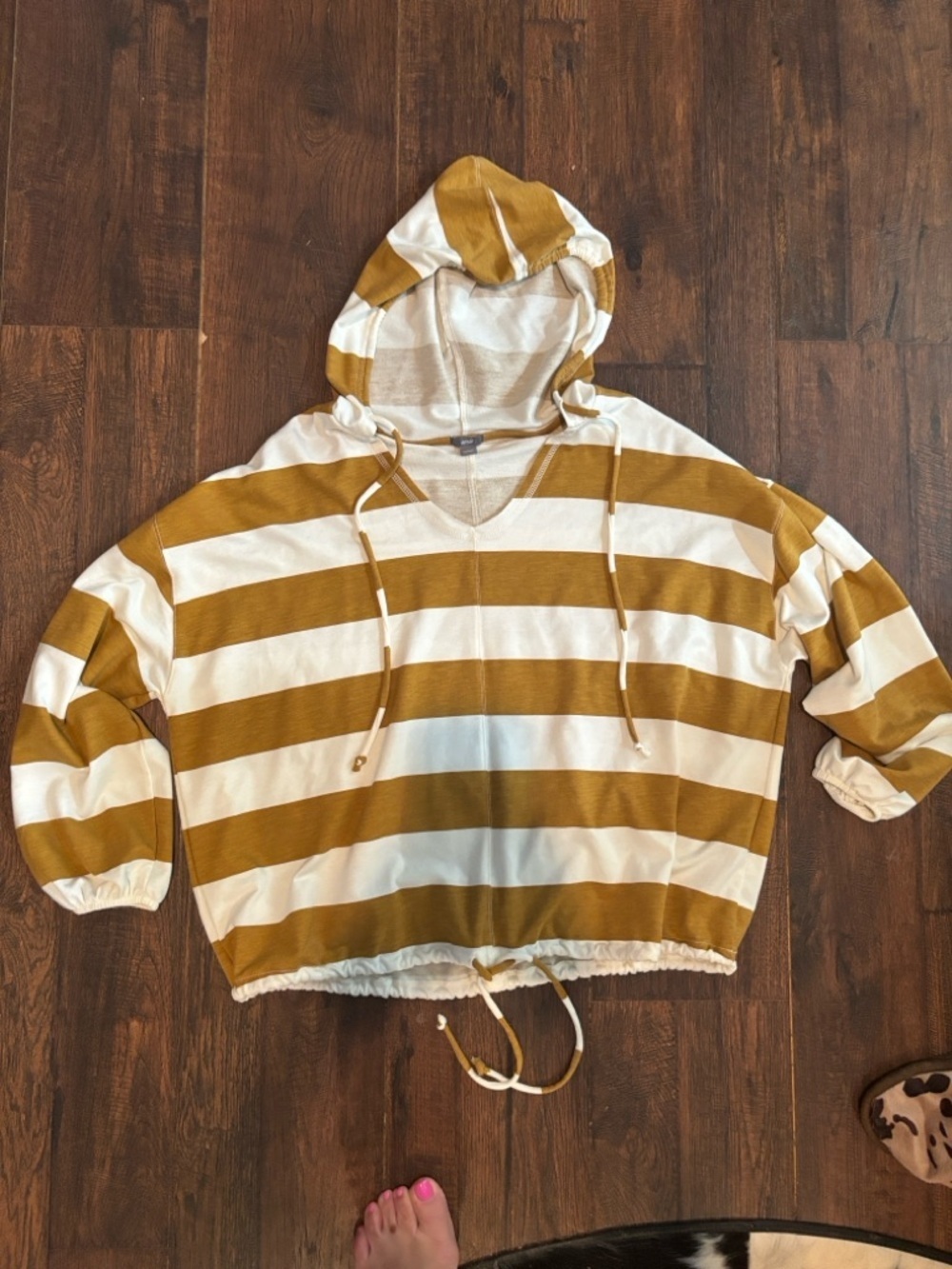 aerie XS Knit Hoodie Top Striped Cozy Oversized Slouchy Drawstring